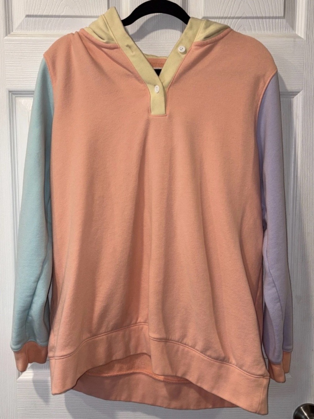 Women’s Lands End Pastel Colorblock Hooded Sweatshirt Size XL 18